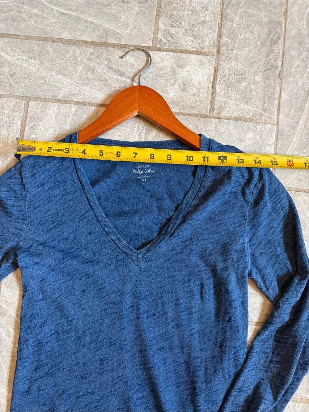 J. Crew Vintage 100% Cotton Long-Sleeve V-Neck Tee in Dark Heather Blue